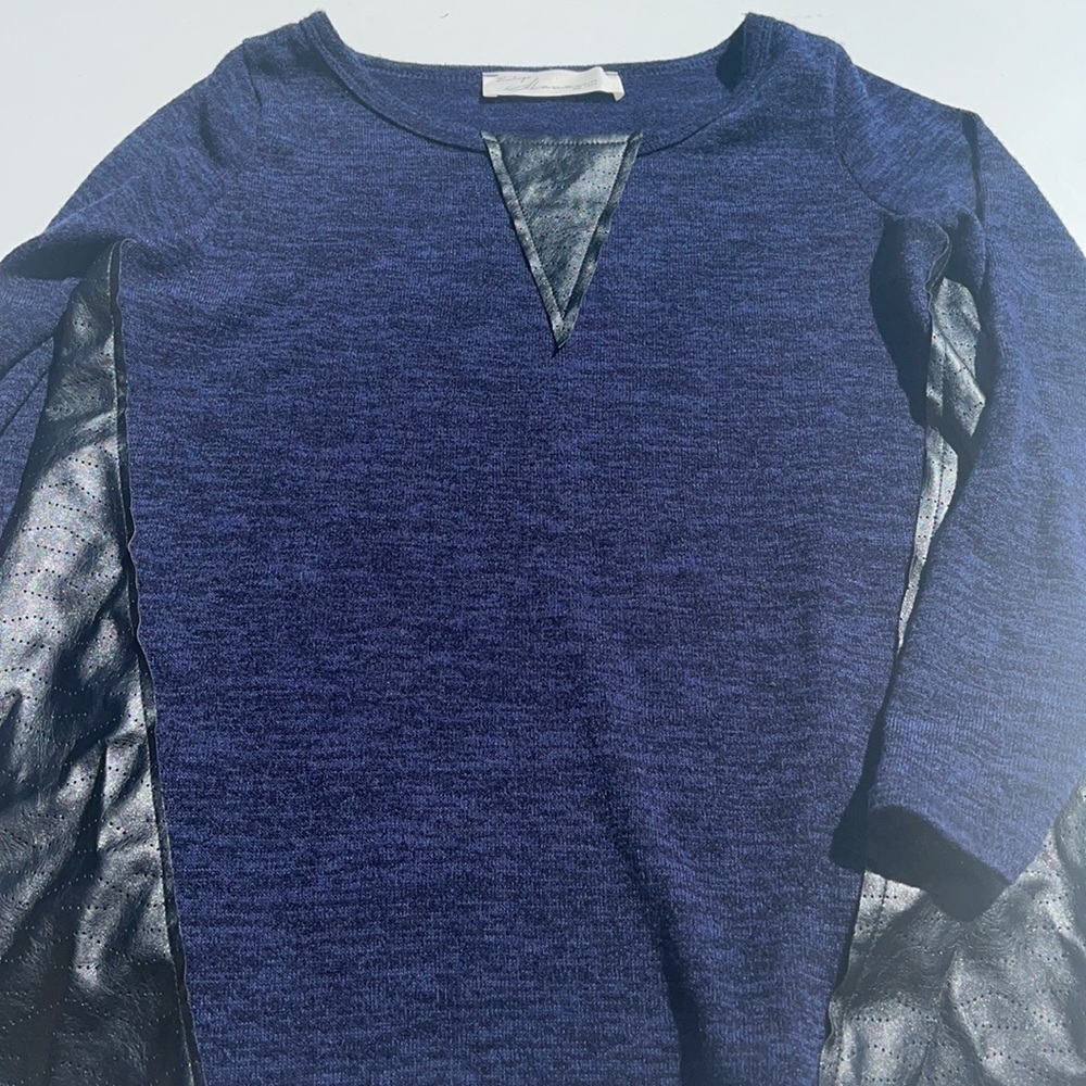 Navy blend sweater top with pleather cut outs